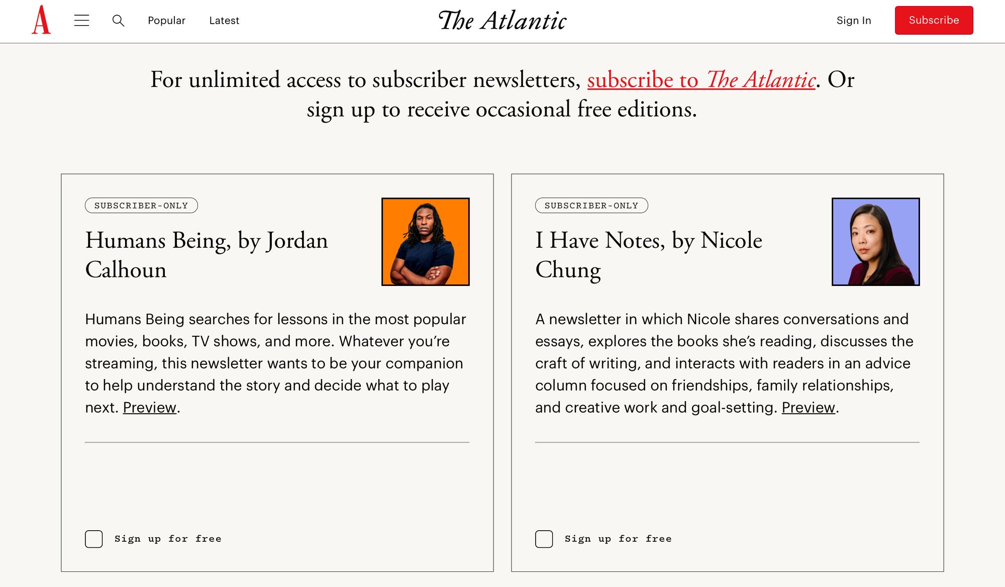 Screenshot of The Atlantic Subscriber Newsletter