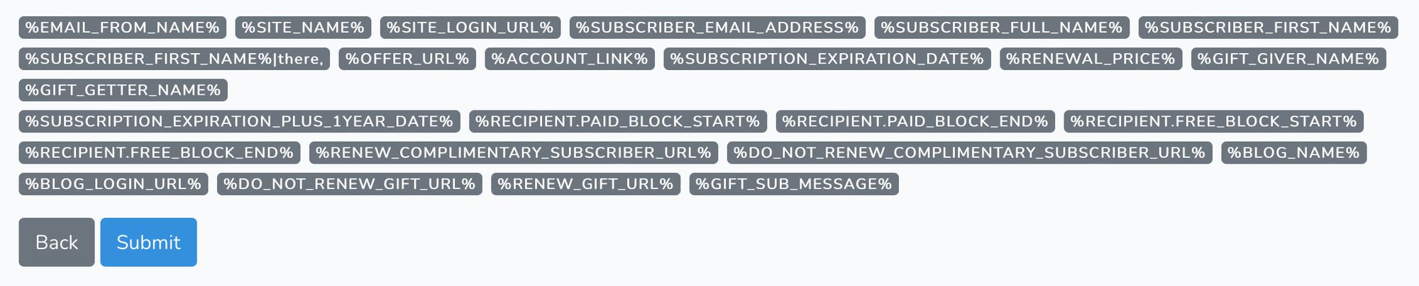 Screenshot of all Outpost email variables