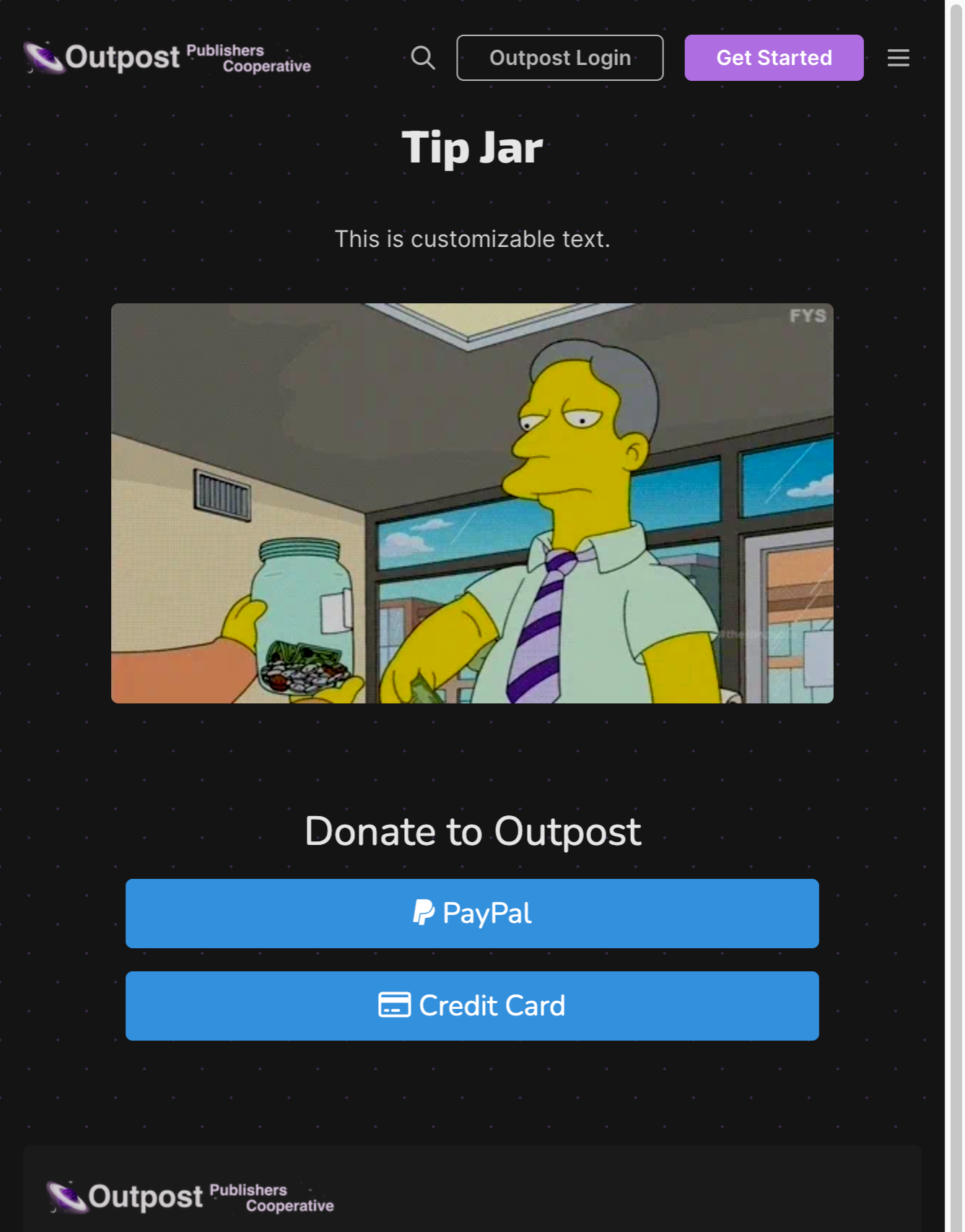 Screenshot of a Tip Jar on a Ghost site