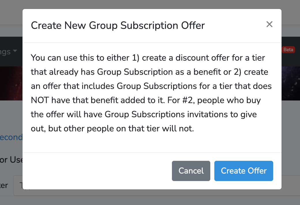Create New Subscription Offer Button