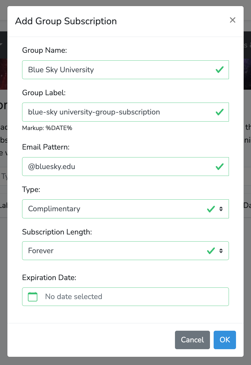Institutional Subscription form