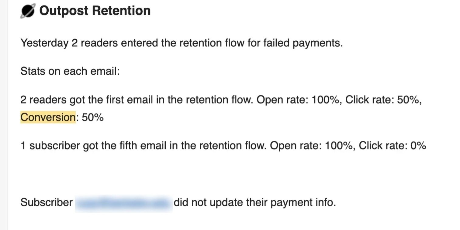 Screenshot of Outpost Retention report