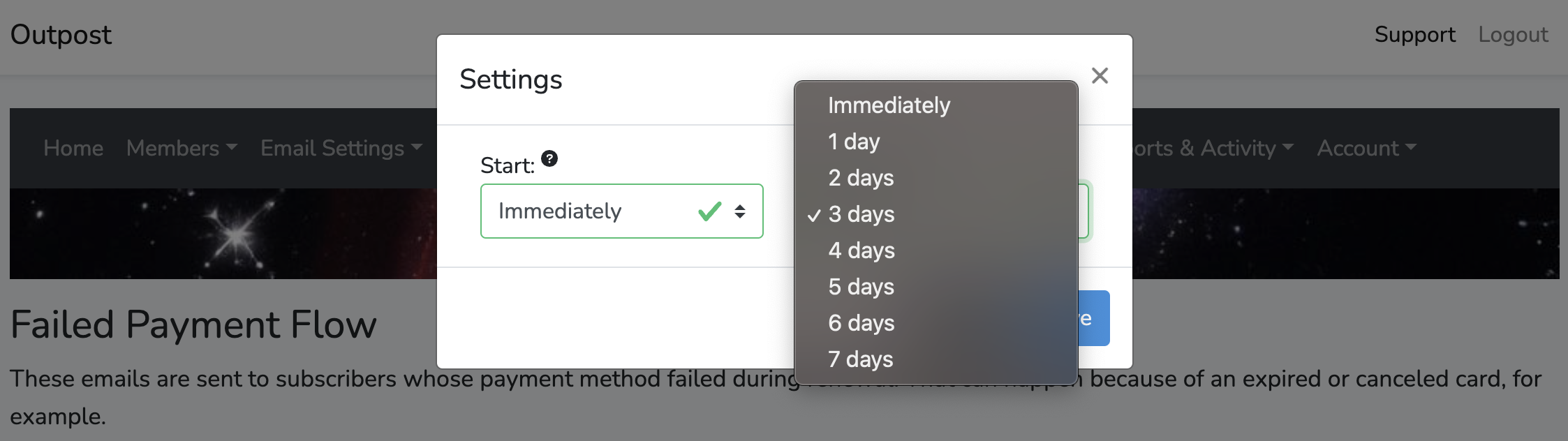 Screenshot of Duration settings