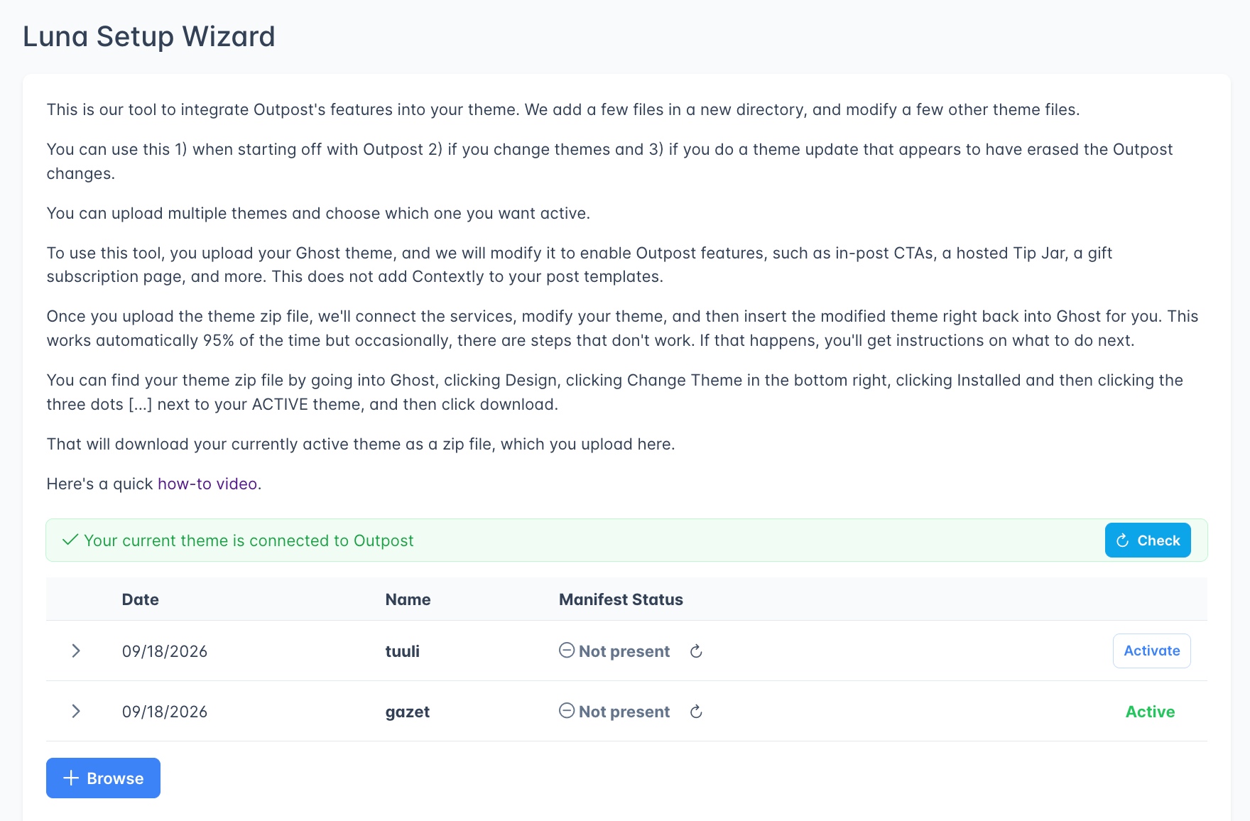 Theme Connect Wizard