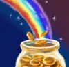 Rainbow pouring gold into a tip jar