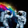 Astronauts high-fiving in space
