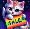 Adorable space kitten offering a discount offer