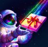 Astronaut with a glowing gift in space