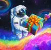 Astronaut holding gift