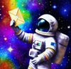 Astronaut holding envelope in space