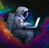 Astronaut on computer in space