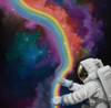 Astronaut working on a rainbow in space