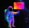 Astronaut holding sign in space