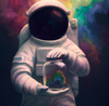 Astronaut holding magical tip jar