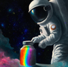 Astronaut with a tip jar in space