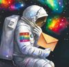 Astronaut with letter in space