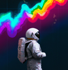 Astronaut looking at graph in space