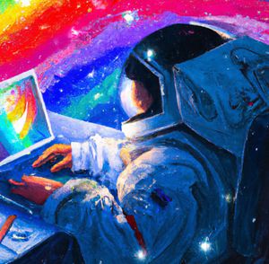 Astronaut working on a website in space