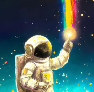 Astronaut with a glowing button at their fingertips