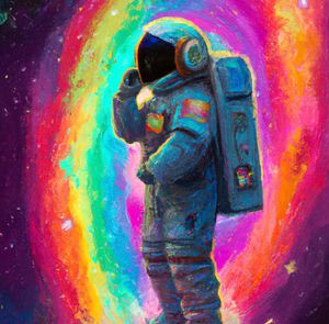 Astronaut making a call in space