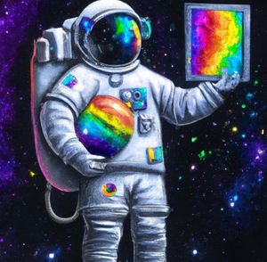 Astronaut with technology in space