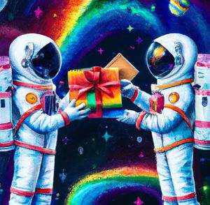Astronauts with gift