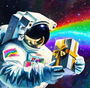 Astronaut holding a gift