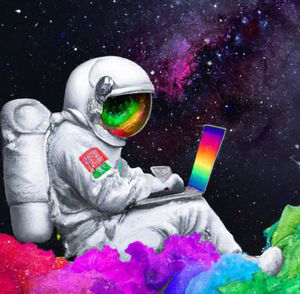 Astronaut working on laptop