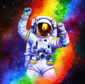 Astronaut triumphing in space