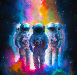 Group of astronauts in space