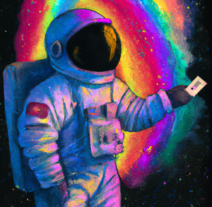 Astronaut holding ticket